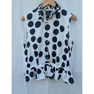 Alice Ritter Brooklyn Womens Button Up Peplum Polka Dot Blouse Sz XL Ruffle Neck